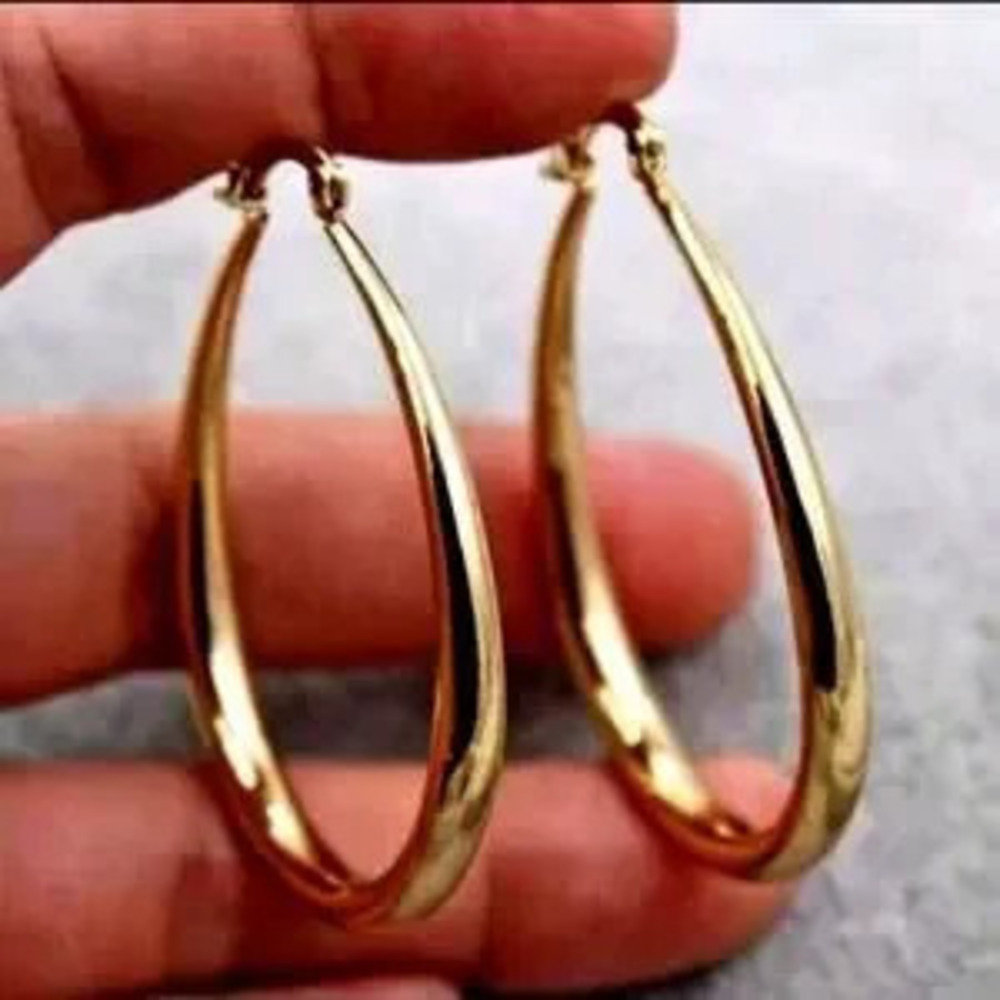 18k Gold Plated Oval Hoop Earrings 90s Y2k Vtg Fashion Woman's Birthday Gift